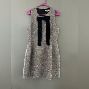 Silver tinsel tweed dress with black bow